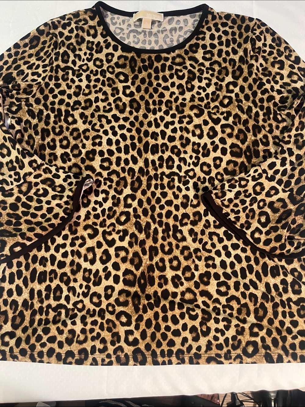 Michael Kors Leopard Print Long Sleeve Women's Top - Brown/Black Size XL